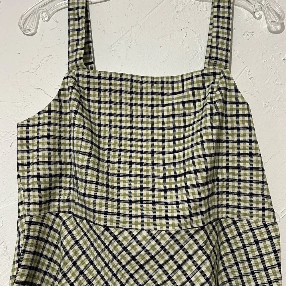 ModCloth Princess Highway Plaid Sleeveless Green Black Skater Dress Sz 8 Medium